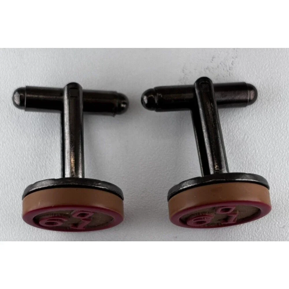 VTG Bingo Theme Cufflinks O-61 Tan Red Gunmetal Tone